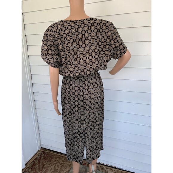 Vintage 80s Neutral Print Dress with Matching Long Jacket M - Picture 5 of 10